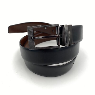 Perry Ellis Reversible Black Brown Belt Faux Leather 1 1/8