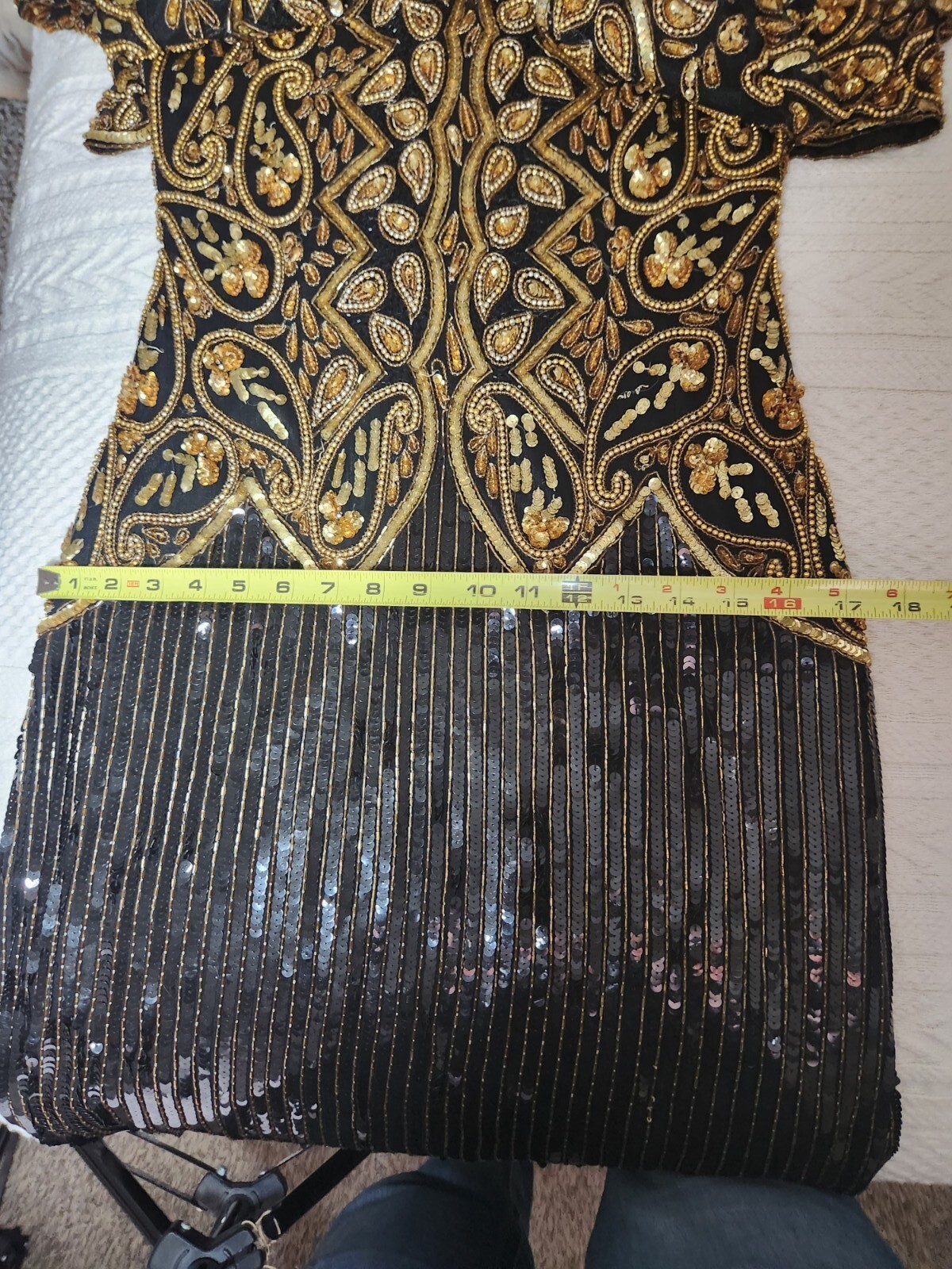 Black Gold Goddess Sequin Dress with Arm Drapes
