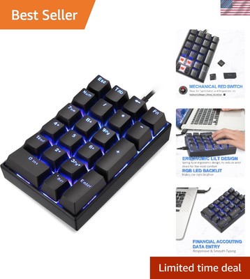 Compact 21 Keys Mechanical Numeric Gaming Keypad with Red Switches & Backlight