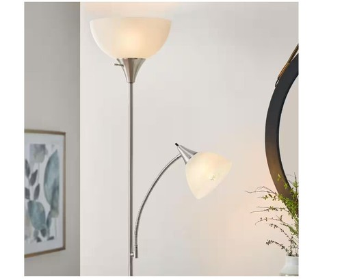 71.5" Traditional 2 Light Mother Daughter Metal Floor Lamp with Torchiere and - Picture 2 of 6