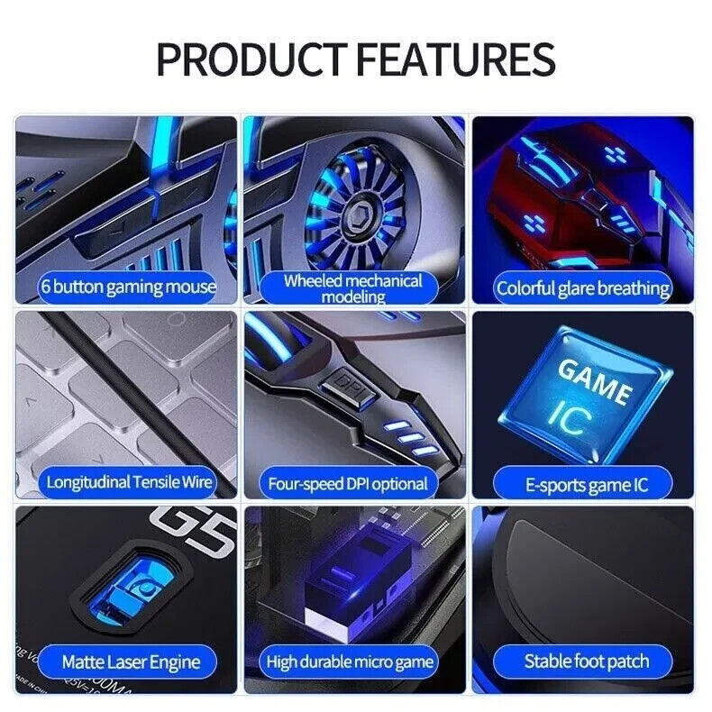 USB Gaming Maus 6 programmierbare Tasten 3500 DPI Kabelgebunden Gamer Mouse