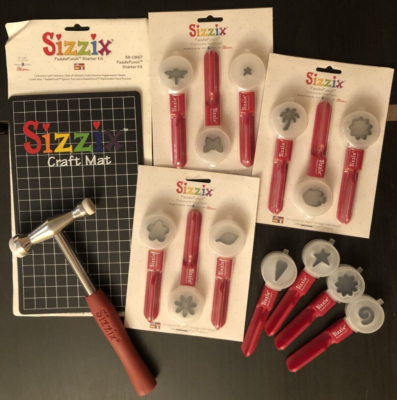 Sizzix PADDLE PUNCH SET Craft Hammer & Mat AND 13 Paddle Punches