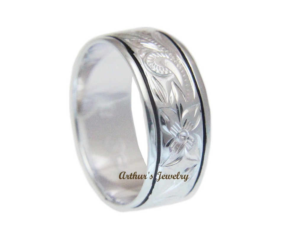 Personalized 8mm Hawaiian Ring - Solid 925 Sterling Silver With