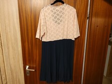 Bodyflirt Kurzarm Kleid rosa Netzoptik Rockteil dunkelblau Gr.  44 46, top 