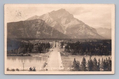 Antique Canada Postcard BANFF VILLAGE Cascade Mountain 1920s Rppc