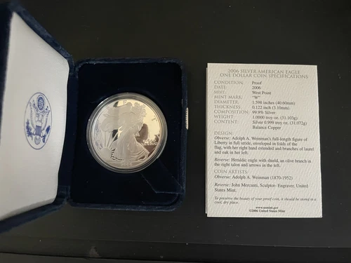 2006-W Proof American Silver Eagle Dollar $1 Box & COA US Mint Bullion OGP