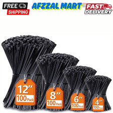 Zip Cable Ties Assorted Sizes 4  6  8  12   Heavy duty Nylon Black UV Resistant
