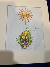 Demon Clown  Sun By Micky, Butler PA 1995 tattoo flash - Original Color Sketch