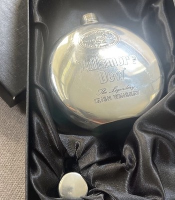 Tullamore Dew The Legendary Irish Whiskey Stainless Steel Hip Flask with Box Vtg