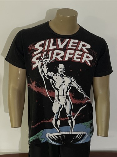 Camisa de surfista plateada vintage de Marvel Comics talla mediana Serigrafía rara arte años 60 - Imagen 9 de 13
