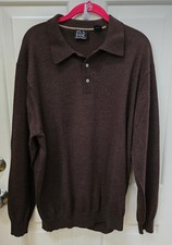 Jos A Bank Signature Collection Mens Button Neck Sweater XL Brown Merino Wool