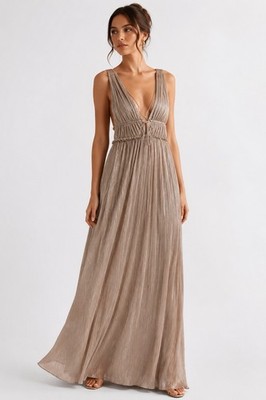 Jonathan Simkhai PLISSE LAME GODDESS GOWN In Champagne Size M NWT MSRP $795