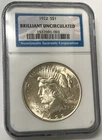 1922 $1 Silver Peace Dollar - NGC Brilliant Uncirculated