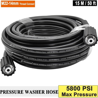 #ad #ad 15m 50ft High Pressure Washer Hose 5800PSI M22 14mm Power Washer Extension Tube $18.99