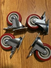 Set of 4 Red Swivel Caster Wheels Heavy Duty with Metal Mounting Plates