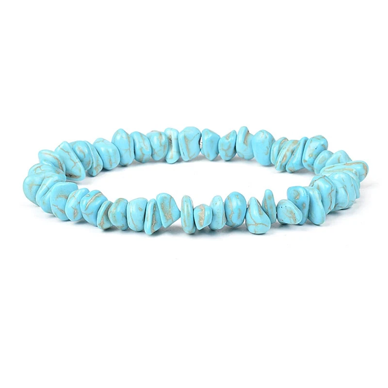 Blue Turquoise Stone Beaded Bracelet Men Cube Cylindrical Elastic Cord Jewelry - Image 4 of 4