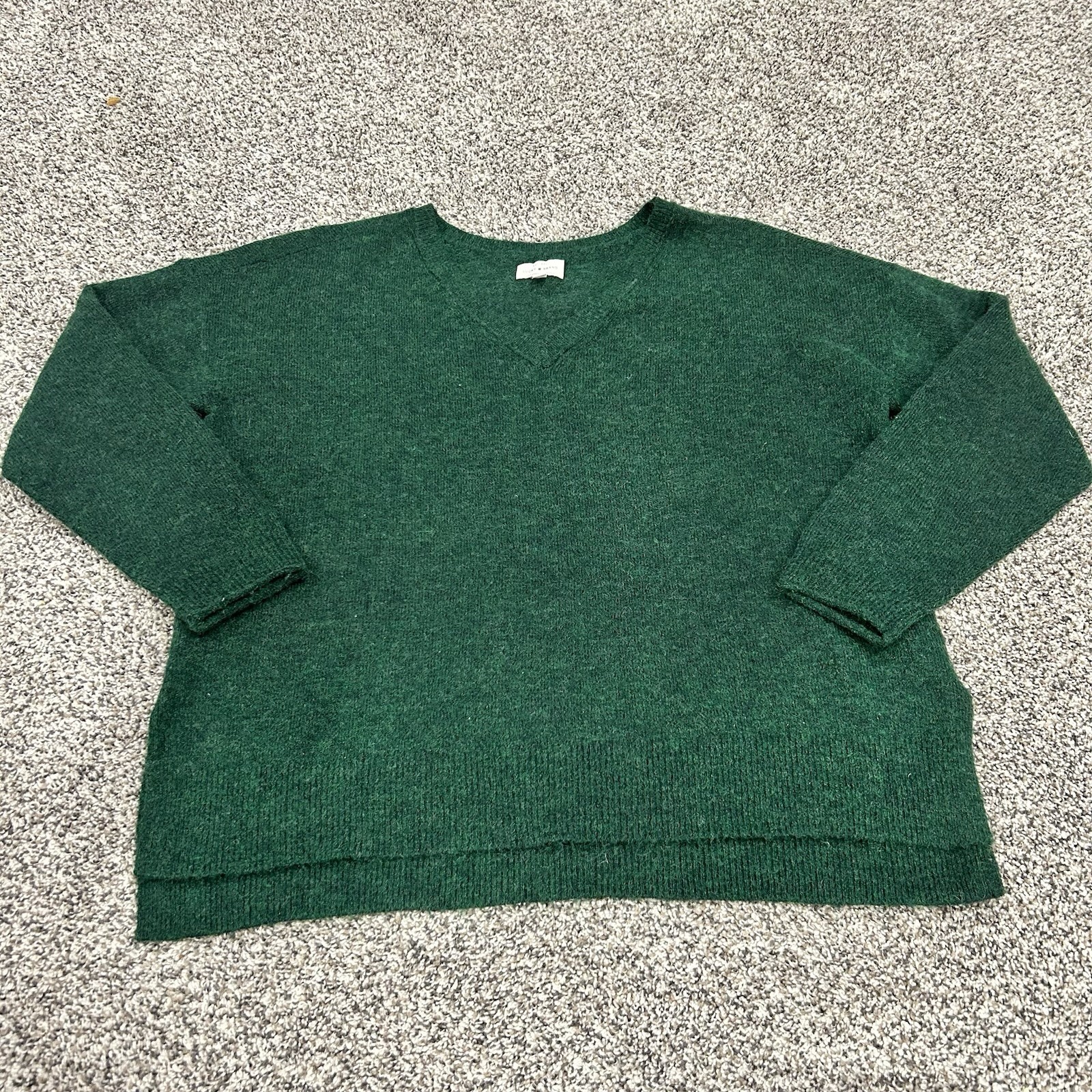 Lucky Brand Sweater Womens Large Kelly Green Long Sleeves V-Neck Top Wool Henley
