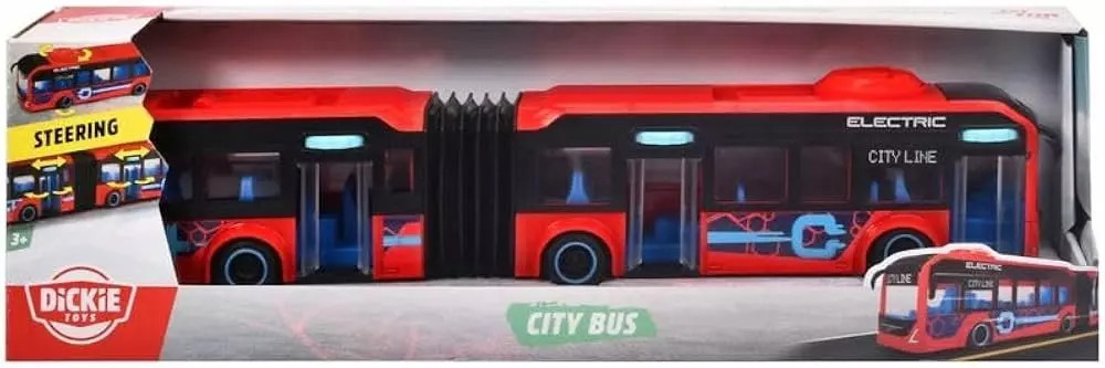 4006333091766 Dickie Toys Autobus przegubowy czerwony VOLVO 40cm City bus otwier