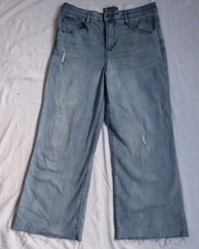 Democracy Ab Solution Jeans Wide Leg Light Wash Blue Distressed Raw Hem Size 10