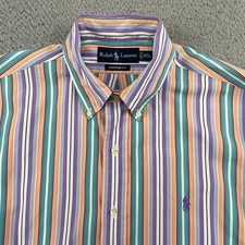 Ralph Lauren Button Down Men 16 L Multicolor Striped Custom Fit Long Sleeve Pony