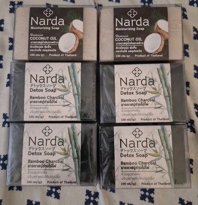 4X Narda Bamboo charcoal Detox + 2X Coconut Oil Soap Organic 100g SHIP Fast  