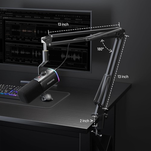 Microfono da Gioco Dinamico con Braccio Boom: XLR/USB Microfono Podcast con Soft... - Foto 7 di 8