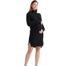 Quince Women's Medium Mongolian Cashmere Fisherman Maternity Sweater Dress Black