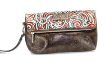 A6 Auth PATRICIA NASH Valerie Turquoise Tooled Leather Fold Over Wristlet Clutch
