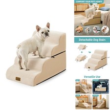 COZY KISS 4 Step Dog Stairs for Small Dog Puppy Cat Beige 15.7x28.3x19.7 inch