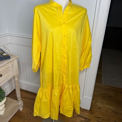 Lauren Ralph Lauren Yellow Ruffle Hem Shirt Dress Mandarin Collar Womens 16