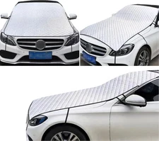 1 PC Half Car Cover Sunshade, Windshield Hood All-Season Protection Silver #01