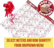 Red Merry Christmas Clear Cellophane Gift Wrap Christmas Film Hamper Wrap + Bow