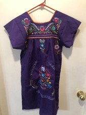 Girl's PURPLE Hand-Embroidered Cotton MEXICAN DRESS SIze 8  NEW 