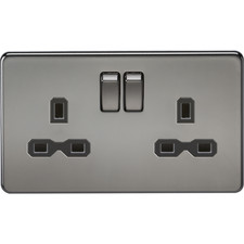 Knightsbridge Screwless Flat Plate 13A 2G DP Switched Socket - Black Nickel