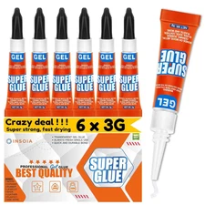 Super Glue Gel Clear Non-Drip, 6 X 3G All Purpose Strong Adhesive Ca Glue Quick