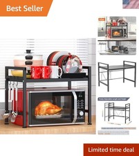 Rust-Resistant 2-Tier Microwave Stand - Adjustable Carbon Steel Shelf with Hooks