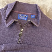 Pendleton Sweater Men Medium M Washable Shetland Wool Black Plum Quarter Zip
