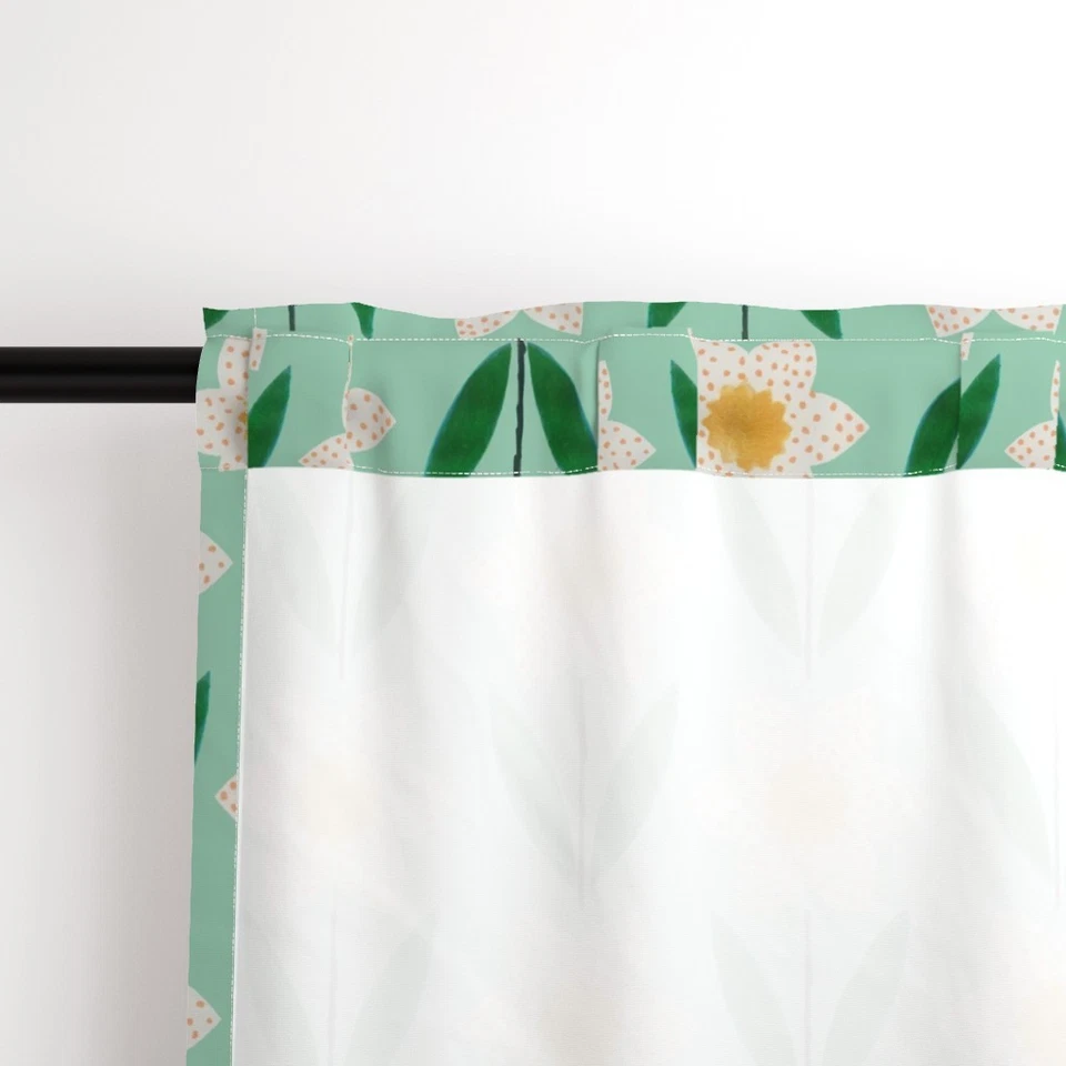 Panel de cortina personalizado estampado narcisos botánicos florales verde azulado y beige Foto 3 de 4