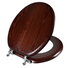 Durable Wood Veneer Natural Toilet Seat Metal Hinged Easy Clean Anti-scratch ...