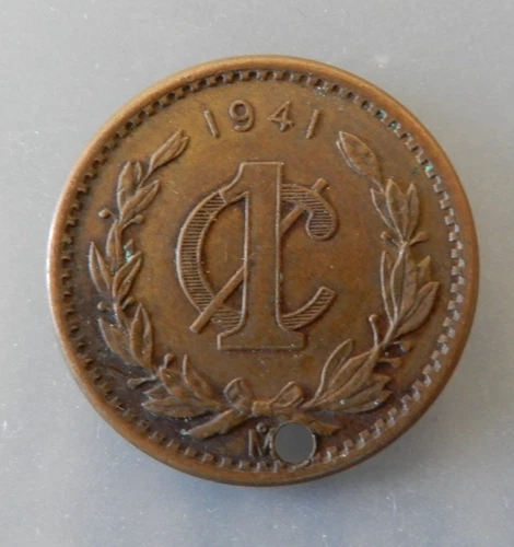 1941 Mexico 1 Centavo Drilled Coin