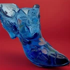 Vintage Cobalt Blue Glass Fenton Decorative Shoe Handpainted Signed Slipper Boot