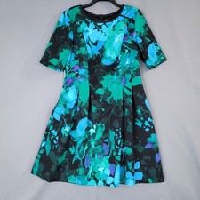 Vince Camuto Women's Floral Print Dress Size 14 Green Blue