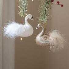 Accessorio per albero di Natale con look realistico cigno e piuma naturale