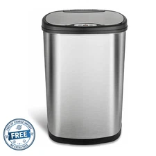 NEW! NineStars DZT-50-13 Motion Sensor Stainless Steel 50L Trash Can, Silver