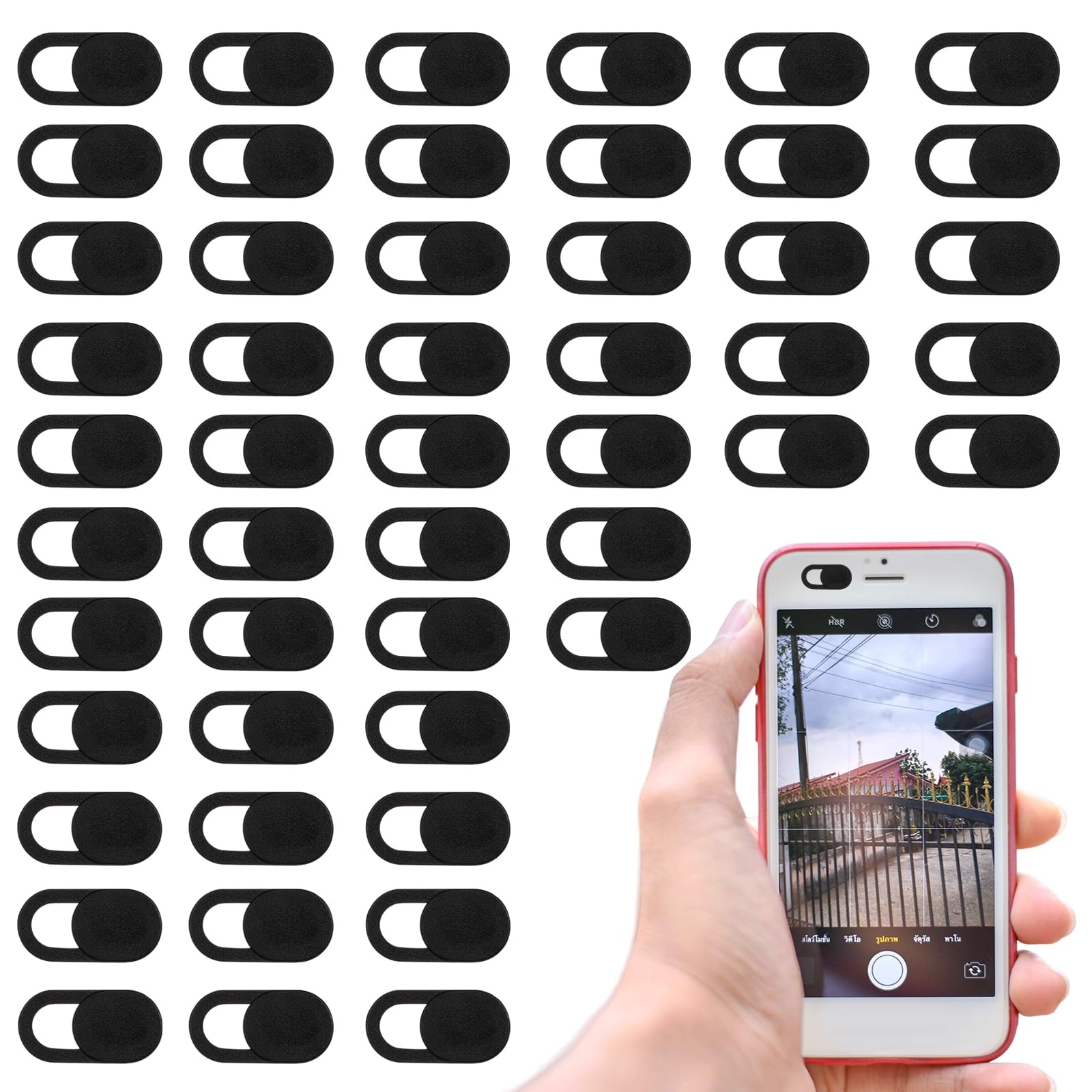 50 Pcs Webcam Cover Slide, 0.023 Inch Ultra-Thin Universal Laptop Black