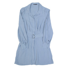 ZARA Abito Camicia Donna Blu Manica Lunga Fino Al Ginocchio S