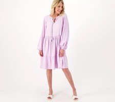 Destination 365 Printed V-Neck Tiered Dress Fragrant Lilac L New