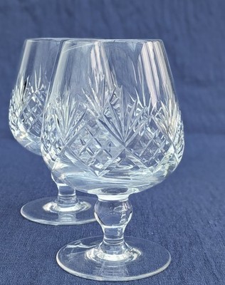 Schönes Paar Bleikristall geschliffene Glaskugel Knauf Stiel Brandy Ballons - 12,5 cm