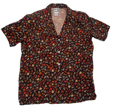 Clio Womens Size S Small 100% Silk Button Up Blouse Shirt Shoulder Pads Vintage