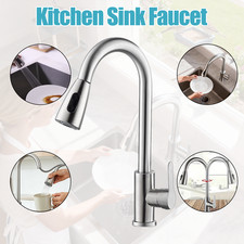 Kitchen Sink Faucet Brushed Nickel Single Handle Swivel Pull Down Sprayer Mixer